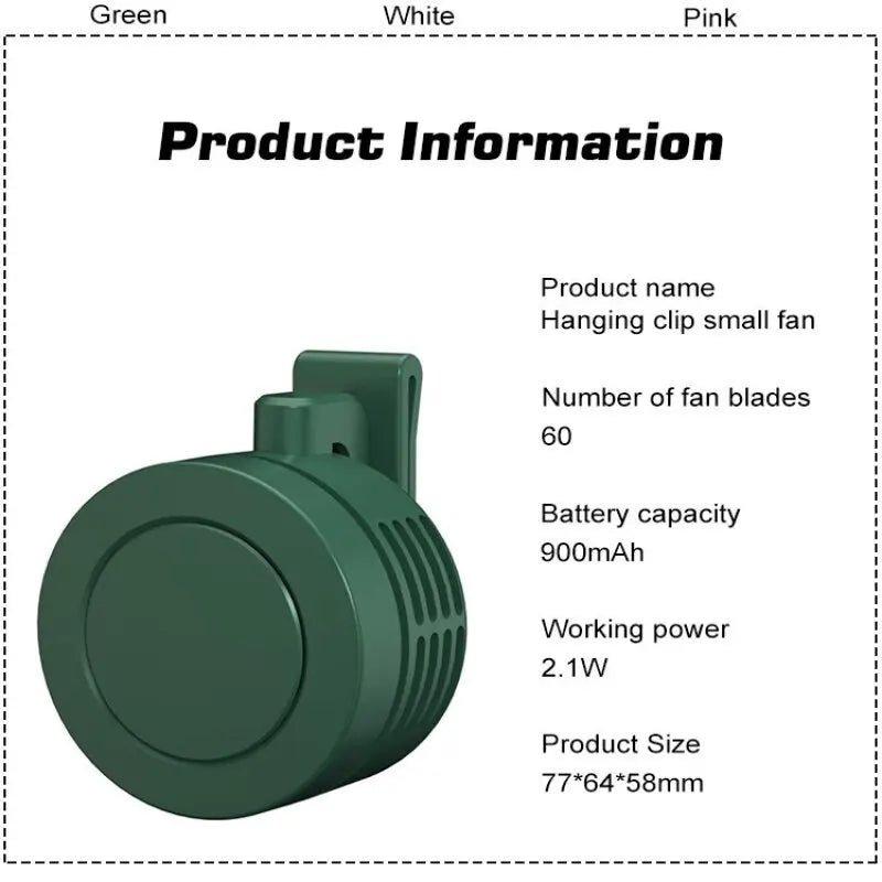Portable Mini Clip Fan With 3 Speed Bladeless Electric Cooling Fan Hanging Neck Waist Fan USB Rechargeable For Outdoor Sports